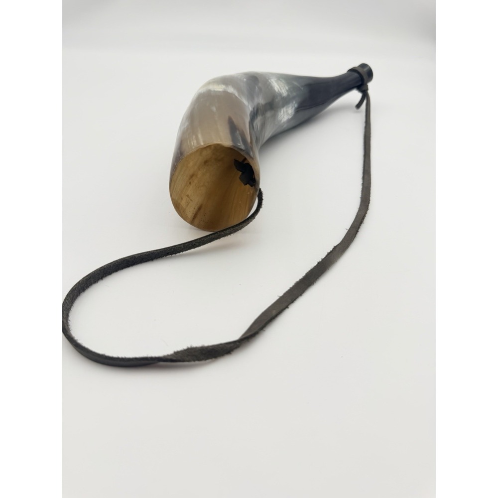 Bull Cow Horn Decorative Piece with Leather Strap Western Decor Horn Shofar - Picture 2 of 6